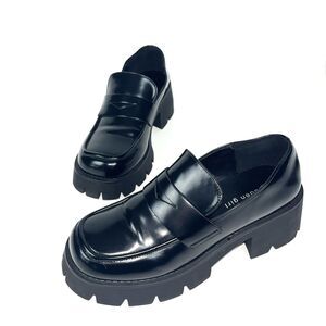 Madden Girl Black patent Penny Loafer Shoes Womens SZ 8.5 Chunky Soles Academia